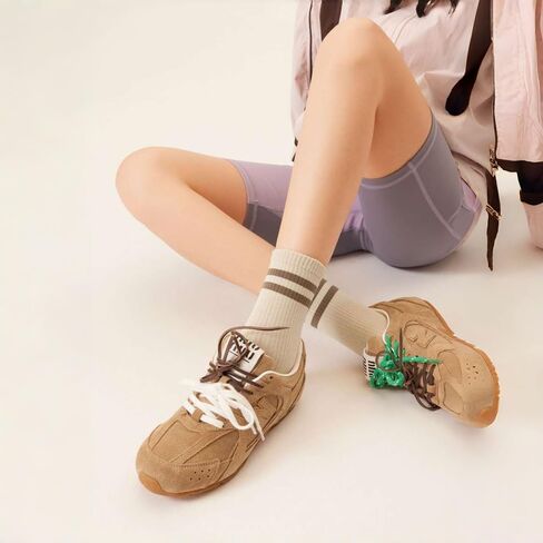 4 Pairs Women Lightweight Striped Crew Socks,Soft,Breathable Cotton Handlinked SmoothToe,Comfortable&Durable Athletic Work Socks, Size 6-10 in Saudi Arabia