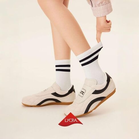 4 Pairs Women Lightweight Striped Crew Socks,Soft,Breathable Cotton Handlinked SmoothToe,Comfortable&Durable Athletic Work Socks, Size 6-10 in Saudi Arabia