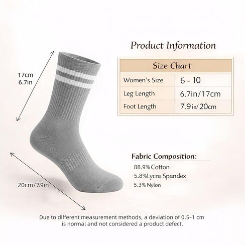 4 Pairs Women Lightweight Striped Crew Socks,Soft,Breathable Cotton Handlinked SmoothToe,Comfortable&Durable Athletic Work Socks, Size 6-10 in Saudi Arabia