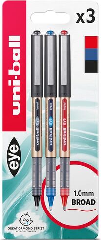 Uni-ball UB-150-10 كرة دوارة واسعة العين 3 قطع نفطة أسود/أزرق/أحمر تغليف بلاستيكي مجاني in Saudi Arabia