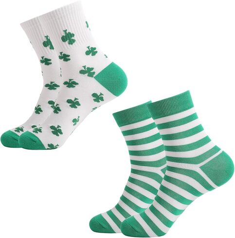 St. Patrick's Day Socks 2 Pairs Shamrock Irish Green Stripe Fun Crew Socks for Women Men Grils Boy Novelty Sock Gift in Kuwait
