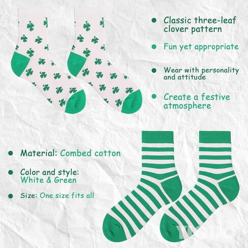 St. Patrick's Day Socks 2 Pairs Shamrock Irish Green Stripe Fun Crew Socks for Women Men Grils Boy Novelty Sock Gift in Kuwait