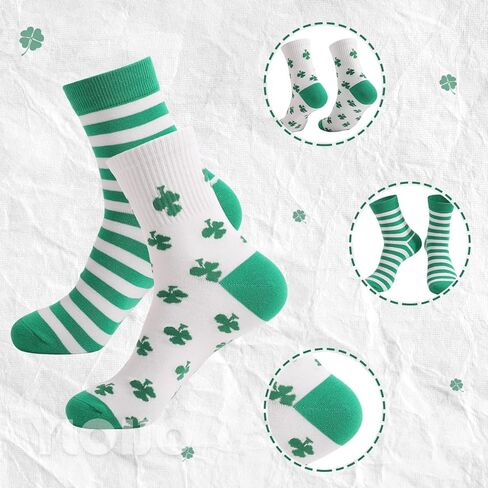 St. Patrick's Day Socks 2 Pairs Shamrock Irish Green Stripe Fun Crew Socks for Women Men Grils Boy Novelty Sock Gift in Kuwait