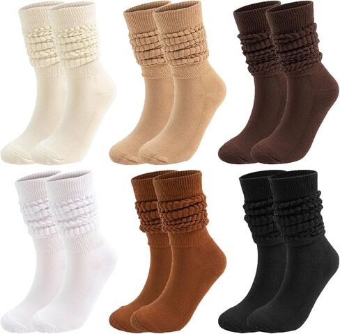 6 Pairs Slouch Socks Long Scrunch Knee High Boot Knit Stacked Socks for Women in Saudi Arabia