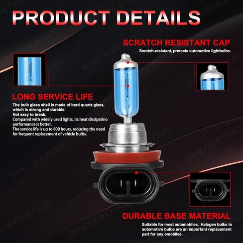 For Ford Edge 2007-2010 9005 H11 Halogen Headlight Bulbs, 9005 High Beam & H11 Low Beam Halogen Replacement Bulbs,100W 10000LM 5000K White, 300% Brighter, Plug and Play, Pack of 4 in Kuwait