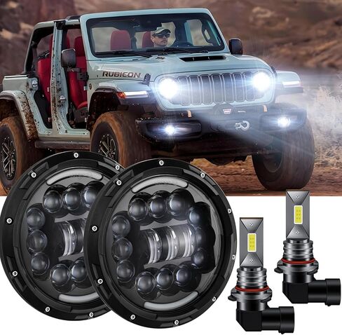 H6024 7-inch LED Headlights + 9145/9140 led Fog Lights Compatible with Wrangler (2007-2009), Round Headlamp High Low Beam, DOT Approved,H6024，4-Pack in Kuwait