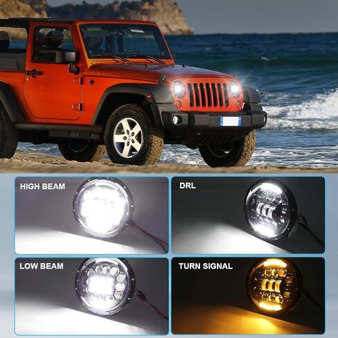 H6024 7-inch LED Headlights + 9145/9140 led Fog Lights Compatible with Wrangler (2007-2009), Round Headlamp High Low Beam, DOT Approved,H6024，4-Pack in Kuwait