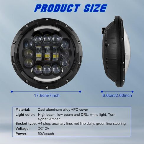 H6024 7-inch LED Headlights + 9145/9140 led Fog Lights Compatible with Wrangler (2007-2009), Round Headlamp High Low Beam, DOT Approved,H6024，4-Pack in Kuwait
