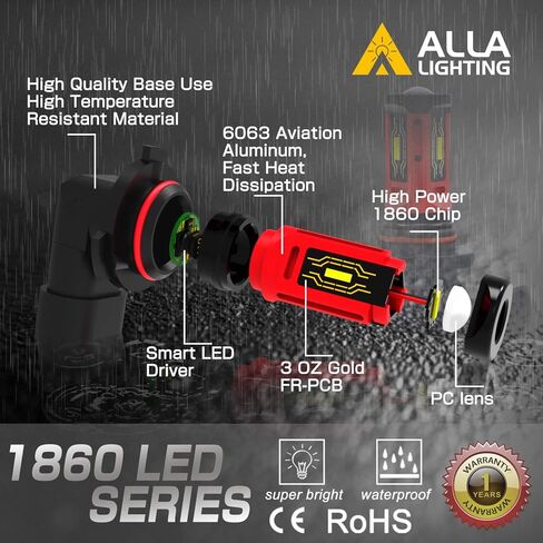 Alla Lighting P22d Base HB4 9006 LED استبدال مصابيح الضباب الصفراء، 3000K in Saudi Arabia