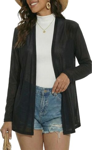 Long Sleeve Thin Cardigans for Women Lightweight Casual Loose Open Front Cardigan Soft Sheer Cover Up in Saudi Arabia