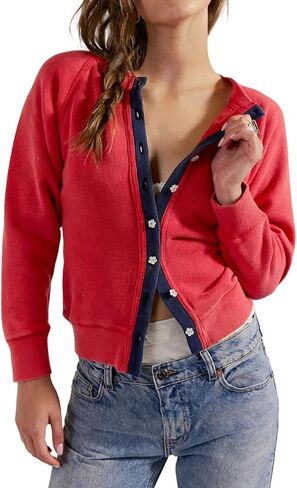 Womens Long Sleeve Slim Fit Floral Button Open Front Shirt Fall Crop Tops Cute Going Out Cardigan Sweatshirt in Saudi Arabia