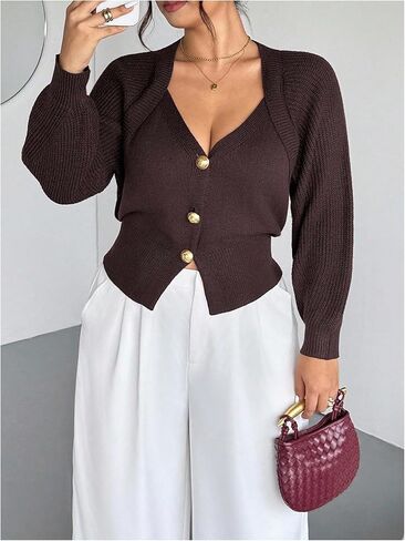 WDIRARA Women's Plus Size Button Up Cardigan Sweaters V Neck Long Sleeve Knit Outerwear in Saudi Arabia