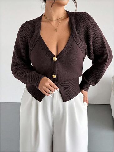 WDIRARA Women's Plus Size Button Up Cardigan Sweaters V Neck Long Sleeve Knit Outerwear in Saudi Arabia