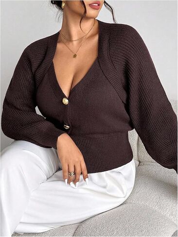 WDIRARA Women's Plus Size Button Up Cardigan Sweaters V Neck Long Sleeve Knit Outerwear in Saudi Arabia