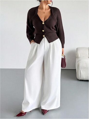 WDIRARA Women's Plus Size Button Up Cardigan Sweaters V Neck Long Sleeve Knit Outerwear in Saudi Arabia