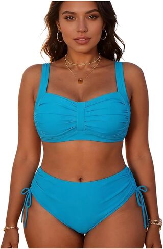 Womens Two Piece Bikini Sets Summer Comfy Plus Size Bathing Suits Tummy Control Textured Swimwear Modest Swimsuits in Saudi Arabia