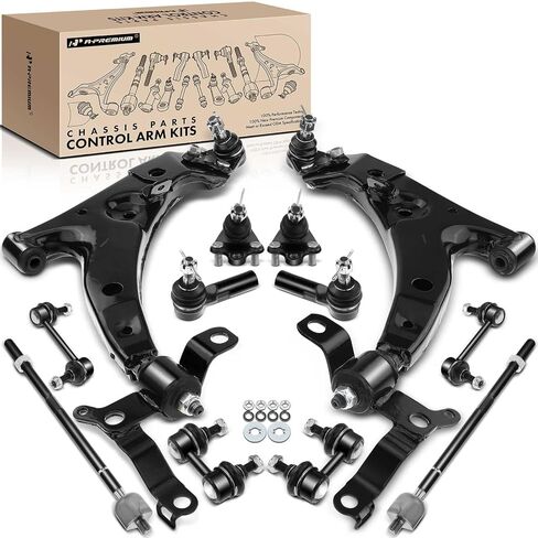 A-Premium Set of 12, Front Lower Control Arm, Lower Ball Joint, Inner Outer Tie Rod End, Front & Rear Sway Bar Link, Compatible with Toyota Corolla 1993 1994 1995 L4 1.8L, FWD Only in Saudi Arabia