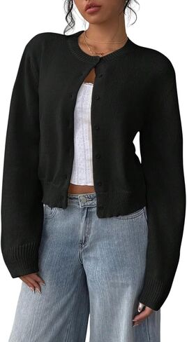 ZAFUL Cropped Cardigan Sweater for Women Long Sleeve Button Down Open Front Cardigans Lightweight Knit Outerwear in Saudi Arabia