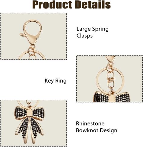 3Pcs Bow Keychain Rhinestone 3 Colors Sparkly Bowknot Keychains Bag Charm Shiny Gold Bow Key Chain for Key Purse Backpack Handbag Decorate Accessories in Saudi Arabia