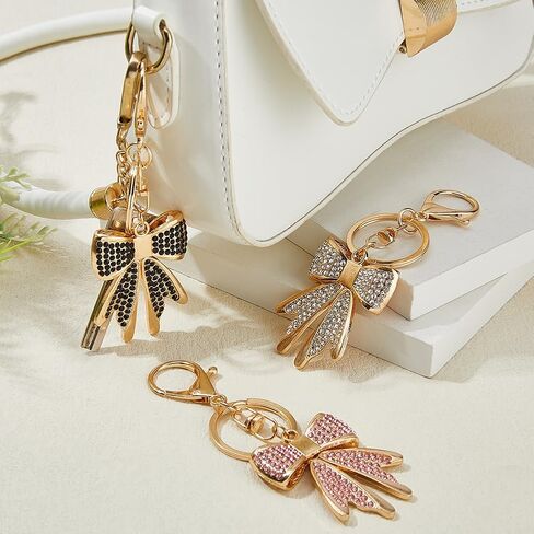 3Pcs Bow Keychain Rhinestone 3 Colors Sparkly Bowknot Keychains Bag Charm Shiny Gold Bow Key Chain for Key Purse Backpack Handbag Decorate Accessories in Saudi Arabia