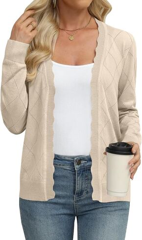 DouBCQ Shrugs for Women Cropped Long Sleeve Lightweight Open Front Knit Hollow Out Cardigan Sweaters in Kuwait