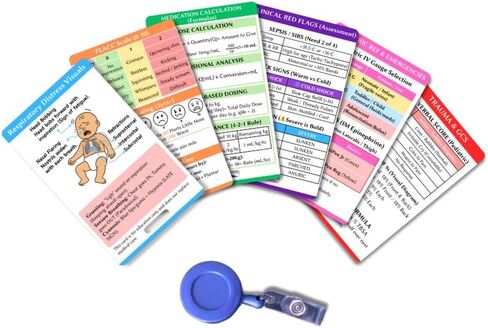 6 Pediatric Nursing Reference Cards with Badge Reel - Peds Vital Signs and Nurse Cheat Sheets for Nursing Students - Pediatric Nurse Essentials and Accessories in Saudi Arabia