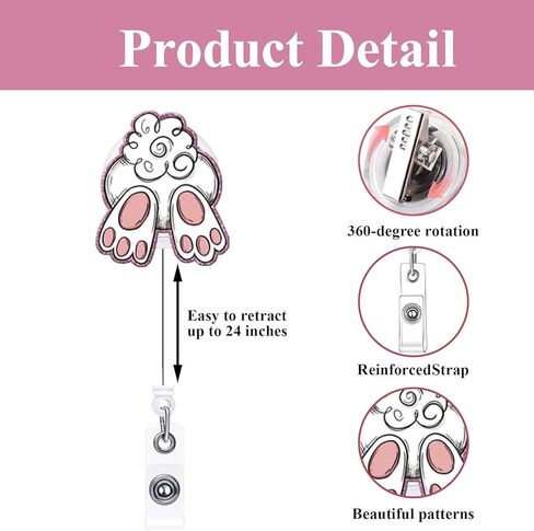 Easter Badge Reels Retractable Easter Badge Holder with Alligator Clip Cute Bunny Badge Reel Accessories Great Easter Gifts for Doctor Nurses Nursing Student Employees Medical Workers in Kuwait
