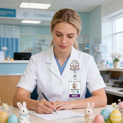 Easter Badge Reels Retractable Easter Badge Holder with Alligator Clip Cute Bunny Badge Reel Accessories Great Easter Gifts for Doctor Nurses Nursing Student Employees Medical Workers in Kuwait