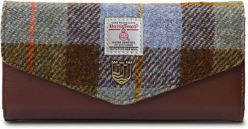 محفظة Islander The Large HarrisTweed بمشبك، تارتان أزرق كستنائي، الطول: 19 سم الارتفاع: 9.5 سم العرض: 3 سم، كلاسيكية in Kuwait