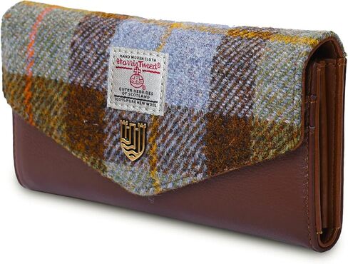 محفظة Islander The Large HarrisTweed بمشبك، تارتان أزرق كستنائي، الطول: 19 سم الارتفاع: 9.5 سم العرض: 3 سم، كلاسيكية in Kuwait