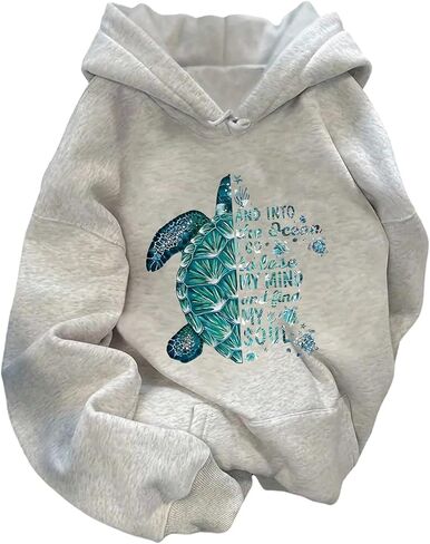 SweatyRocks Women's Oversized Sweatshirts Slogan Turtle Graphic Long Sleeve Pullover Hoodies in Saudi Arabia