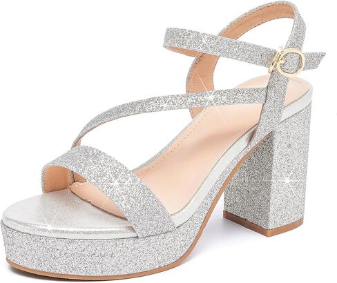 DADAWEN Platform Heels for Women High Block Chunky Open Toe Ankle Strap Heeled Sandals Wedding Party Evening Prom Dance Dress Pump Sandals Shoes in Kuwait