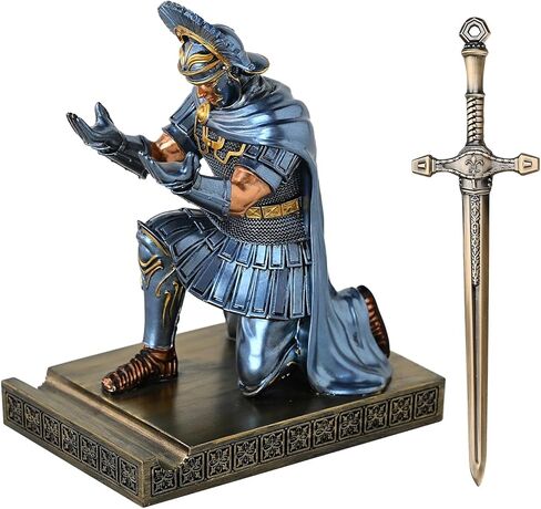 Centurion Cloak Warrior Knight Pen Holder Mobile Phone Stand Desk Organizers and Accessories as Gift with a Metal Sword Letter Opener for Office and Home (Bronze) in Kuwait