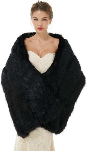 Bridal Faux Fur Shawl and Wraps for Wedding Warm Thick Coat Women Luxury Evening Dress Fluffy Cape for Women in Kuwait