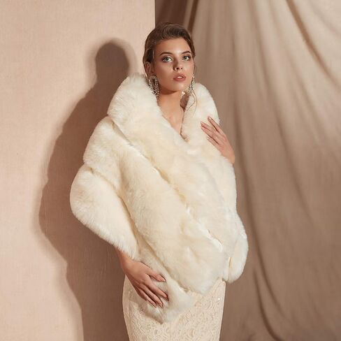 Bridal Faux Fur Shawl and Wraps for Wedding Warm Thick Coat Women Luxury Evening Dress Fluffy Cape for Women in Saudi Arabia