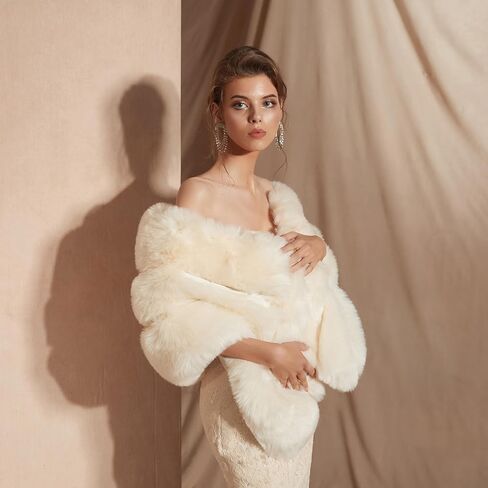 Bridal Faux Fur Shawl and Wraps for Wedding Warm Thick Coat Women Luxury Evening Dress Fluffy Cape for Women in Saudi Arabia