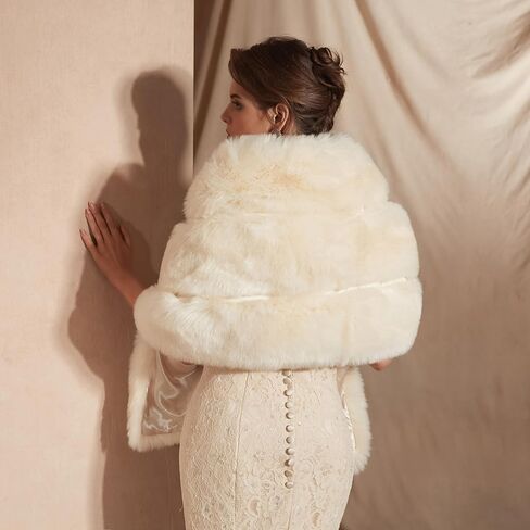 Bridal Faux Fur Shawl and Wraps for Wedding Warm Thick Coat Women Luxury Evening Dress Fluffy Cape for Women in Saudi Arabia