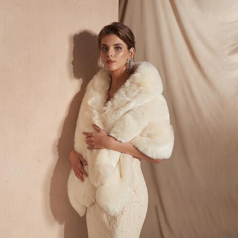 Bridal Faux Fur Shawl and Wraps for Wedding Warm Thick Coat Women Luxury Evening Dress Fluffy Cape for Women in Saudi Arabia
