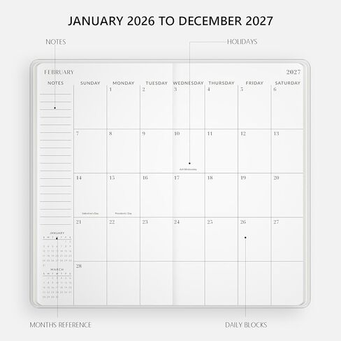 تقويم الجيب 2026-2027، مخطط Jotsome لمدة عامين شهريًا من يناير 2026 إلى ديسمبر 2027، 3.5 بوصة × 6.4 بوصة، مخطط جيب صغير مع غطاء PVC للمحفظة، بلوبيرد in Kuwait