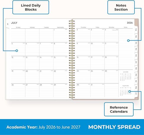 Blue Sky 2026-2027 Weekly and Monthly Academic Year Planner Calendar, July 2026 - June 2027, 8.5" x 11", Flexible Cover With Zip Pouch, Wirebound, Storage Pocket, Nickelson in Saudi Arabia