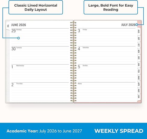 Blue Sky 2026-2027 Large Print Weekly and Monthly Academic Year Planner Calendar, July 2026 - June 2027, 8.5" x 11", Flexible Cover, Wirebound, Storage Pocket, Laminated Tabs, Charlotte in Saudi Arabia