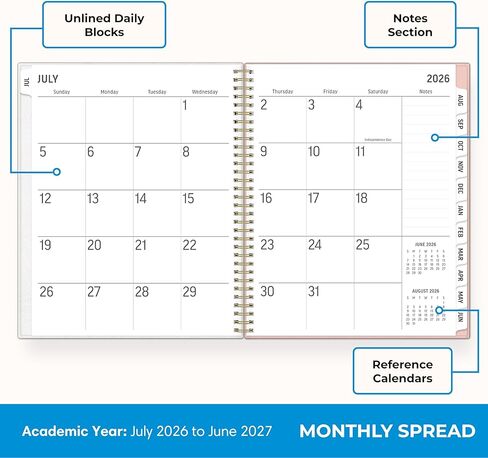 Blue Sky 2026-2027 Large Print Weekly and Monthly Academic Year Planner Calendar, July 2026 - June 2027, 8.5" x 11", Flexible Cover, Wirebound, Storage Pocket, Laminated Tabs, Charlotte in Saudi Arabia