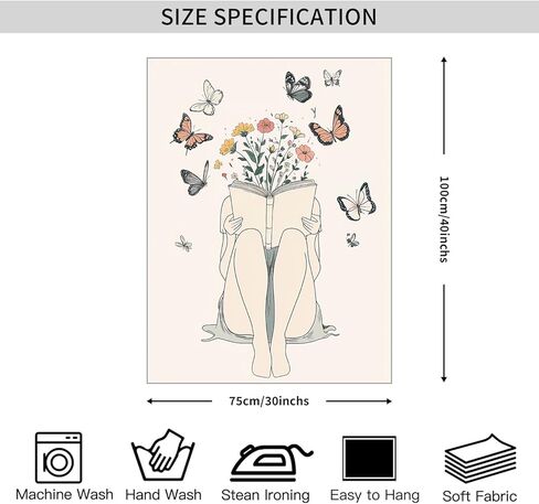المرأة قراءة كتاب نسيج بوهو فراشة زهرة الجدار شنقا الطبيعة مجردة البيج رسم خط بسيط جدار الفن الهدايا لمحبي الكتاب لغرفة المعيشة غرفة نوم النوم 30x40 بوصة in Kuwait