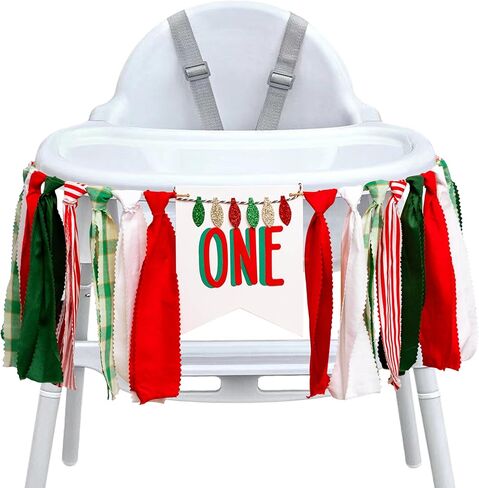 Christmas High Chair Banner - Red and Green One Sign Banner for 1st Birthday Decorations,Merry Christmas Garland,Xmas Birthday Party Supplies (christmas light banner) in Kuwait