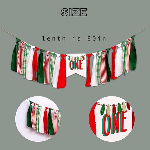Christmas High Chair Banner - Red and Green One Sign Banner for 1st Birthday Decorations,Merry Christmas Garland,Xmas Birthday Party Supplies (christmas light banner) in Kuwait