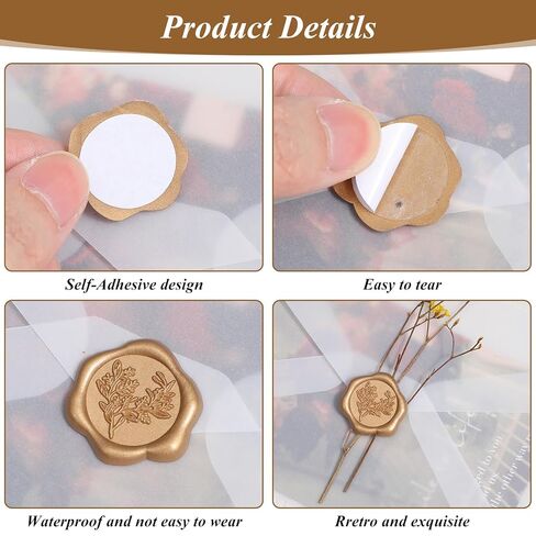 30 قطعة من ملصقات ختم الشمع الذهبي، ملصقات ختم الشمع ذاتية اللصق العتيقة، باقة زهور كلاسيكية لدعوة الزفاف على شكل مغلف لتغليف الهدايا وسجل القصاصات in Kuwait
