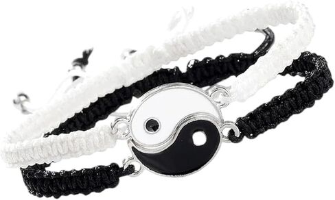 2Pcs Matching Yin-Yang Friendship Bracelets, Twin Taiji Link Set, Adjustable Cord in Kuwait