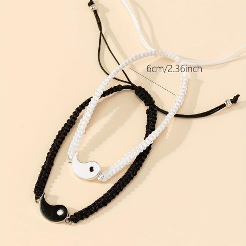 2Pcs Matching Yin-Yang Friendship Bracelets, Twin Taiji Link Set, Adjustable Cord in Kuwait