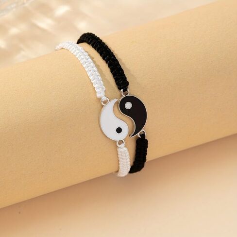2Pcs Matching Yin-Yang Friendship Bracelets, Twin Taiji Link Set, Adjustable Cord in Kuwait