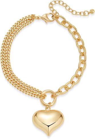 Gold Heart Charm Chain Bracelet for Women, Chunky Link Bracelet Adjustable Fashion Jewelry in Kuwait